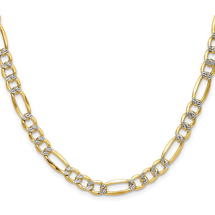 14K Solid Yellow Gold 6.5mm Figaro Link Chain Necklace