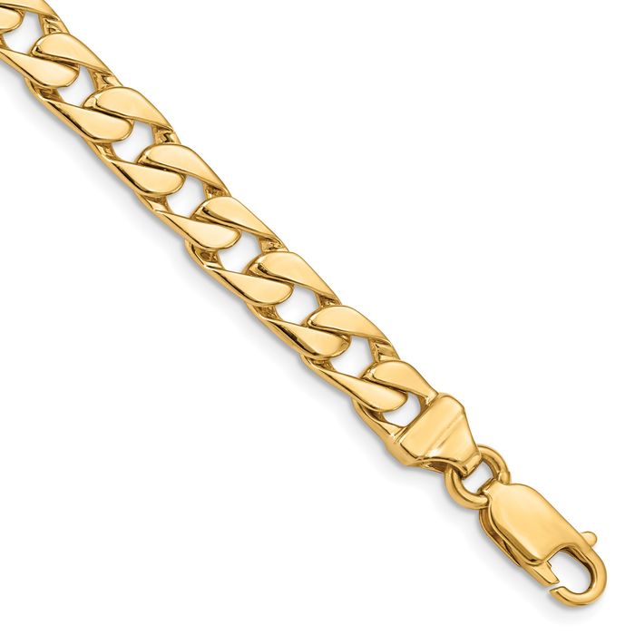 14K Solid Yellow Gold 6.5mm Curb Link Chain Bracelet