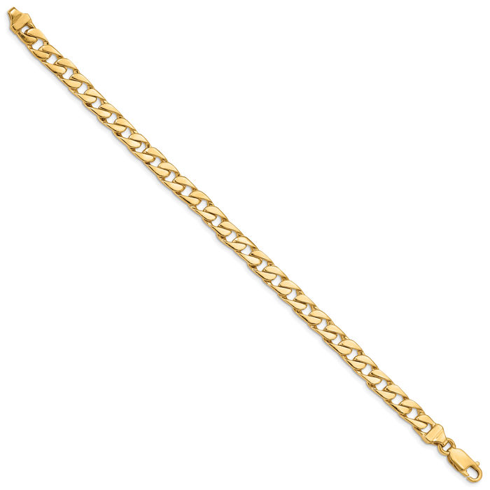 14K Solid Yellow Gold 6.5mm Curb Link Chain Bracelet