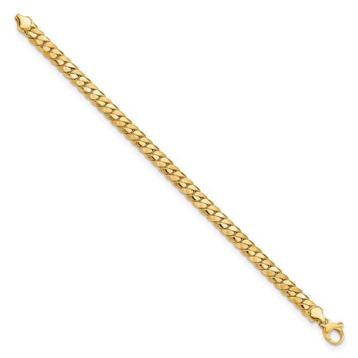 14K Solid Yellow Gold 6.5mm Curb Link Chain Bracelet