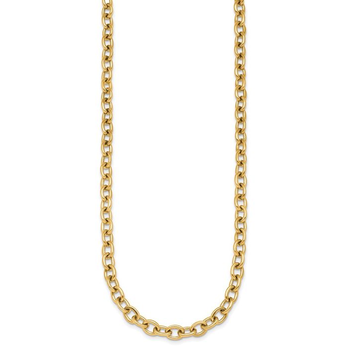 14K Solid Yellow Gold 6.5mm Oval Cable Rolo Link Chain Belcher Necklace