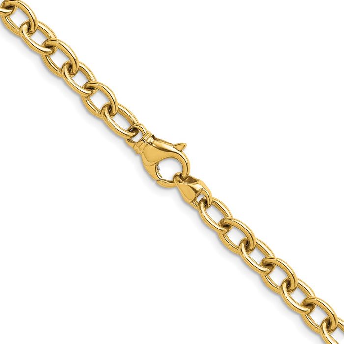 14K Solid Yellow Gold 6.5mm Oval Cable Rolo Link Chain Belcher Necklace