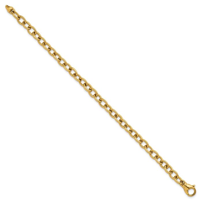 14K Solid Yellow Gold 6.5mm Oval Cable Rolo Link Chain Bracelet