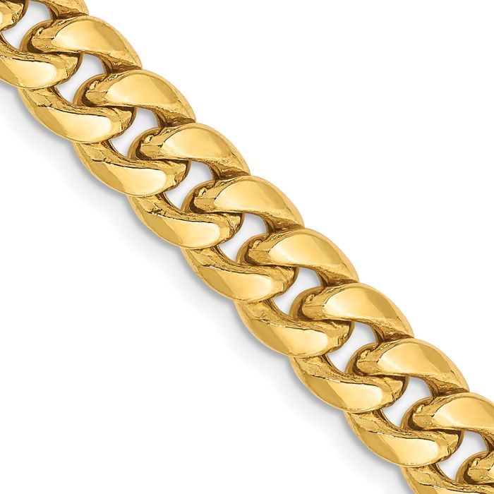 14K Solid Yellow Gold 6.75mm Miami Cuban Curb Link Chain Necklace