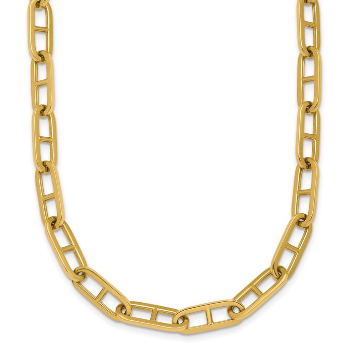 14K Solid Yellow Gold 6.85mm Anchor Mariner Link Chain Necklace