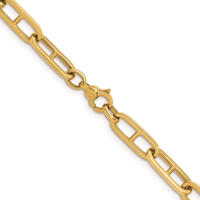 14K Solid Yellow Gold 6.85mm Anchor Mariner Link Chain Necklace