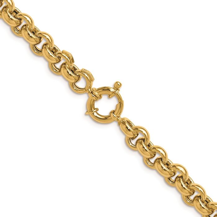 14K Solid Yellow Gold 6.8mm Cable Rolo Link Chain Belcher Necklace