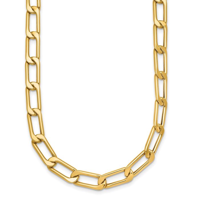 14K Solid Yellow Gold 6.8mm Enlongated Curb Link Chain Necklace