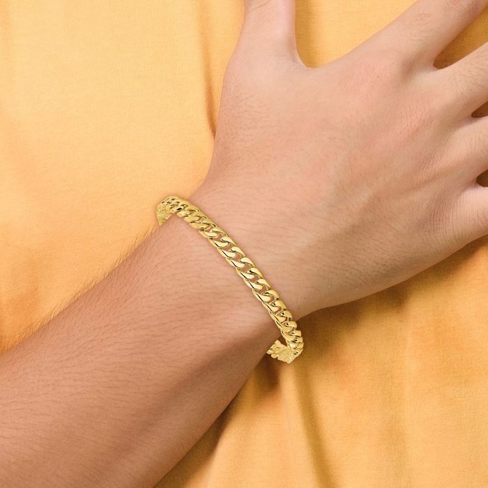 10K Solid Yellow Gold 7mm Classic Curb Link Chain Bracelet