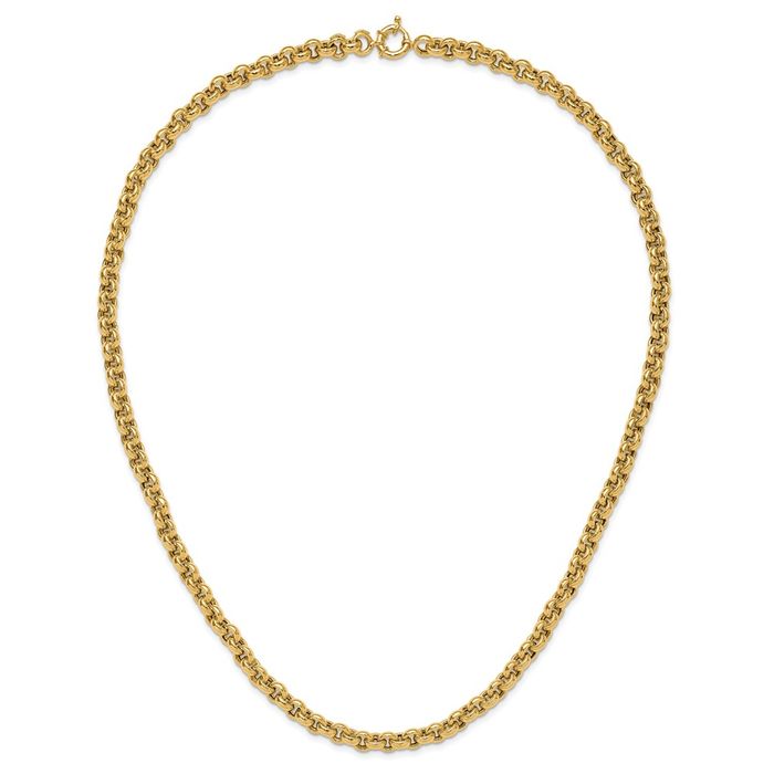 14K Solid Yellow Gold 6.8mm Cable Rolo Link Chain Belcher Necklace