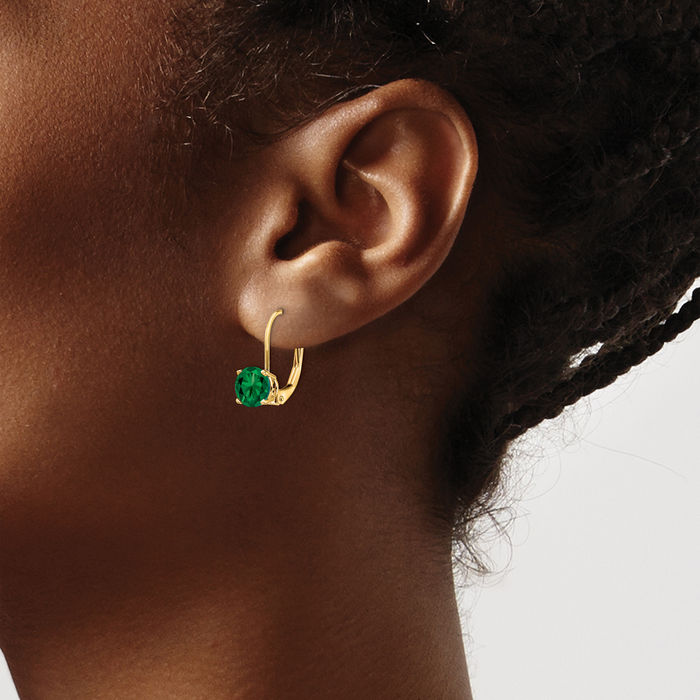 14K Solid Yellow Gold 6mm Mount Saint Helens Green Helenite Drop Dangle Earrings Gemstone