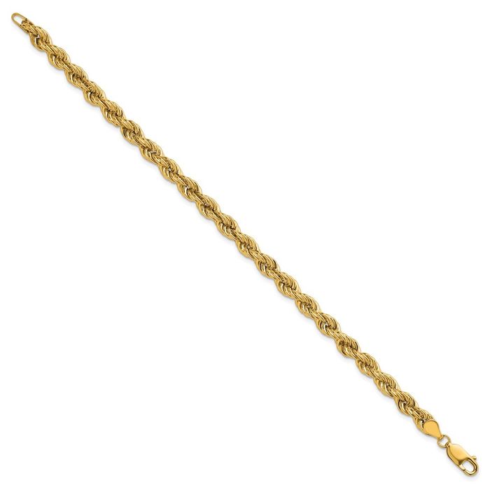 14K Solid Yellow Gold 6mm Rope Chain Bracelet