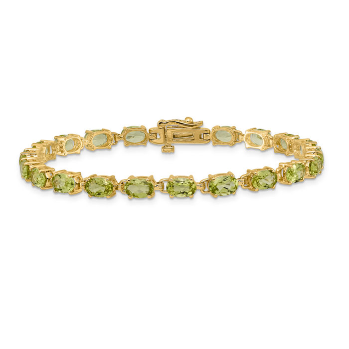 14K Solid Yellow Gold Oval Peridot Tennis Bracelet - Picture 10 of 12