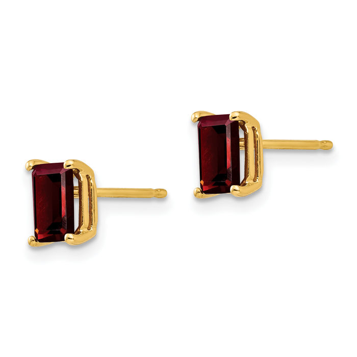 14K Solid Yellow Gold Red Garnet Studs Gemstone Solitaire Earrings January Birthstone Jewelry