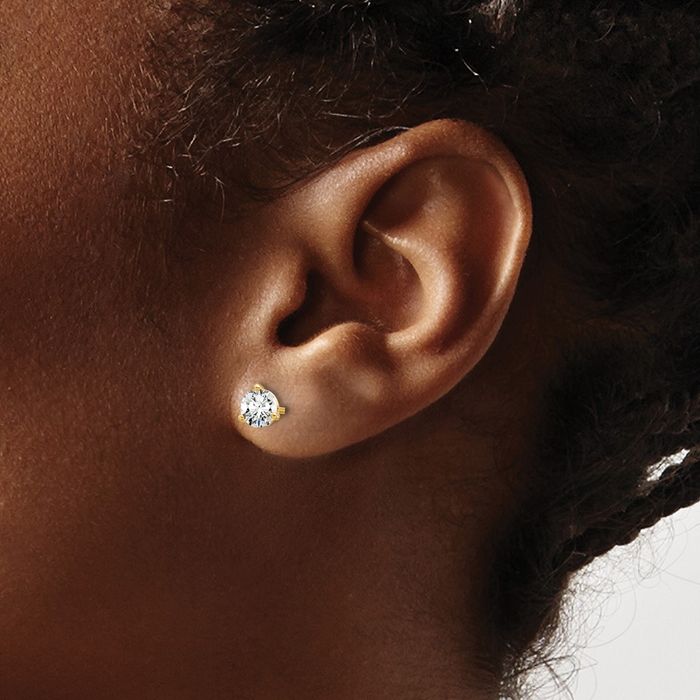 14K Solid Yellow Gold Round Lab Diamond Stud Earrings
