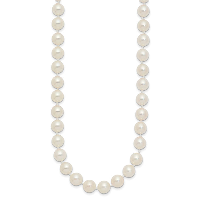 14K Solid Yellow Gold 7mm White Round Akoya Saltwater Cultured Pearl Necklace Chain