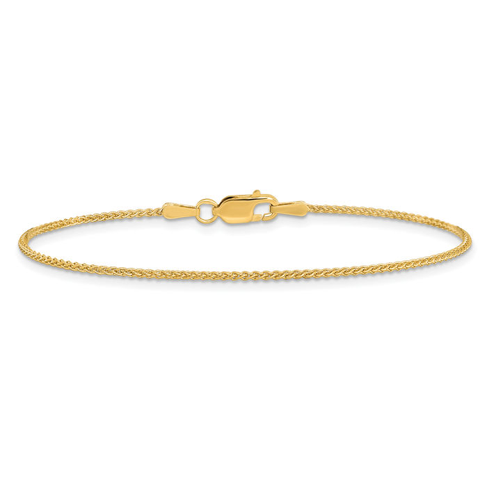 14K Solid Yellow Gold 0.85mm Spiga Wheat Link Chain Bracelet