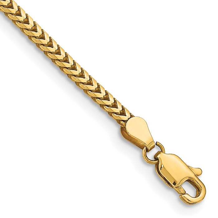 14K Solid Yellow Gold 2.5mm Franco Link Chain Bracelet