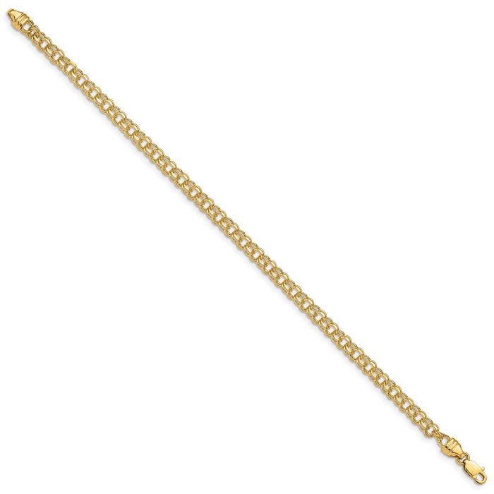 14K Solid Yellow Gold 3.75mm Double Link Chain Charm Bracelet
