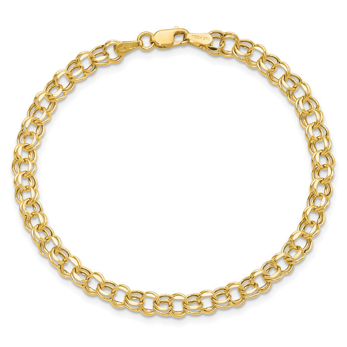 14K Solid Yellow Gold 4.5mm Double Link Charm Bracelet - Picture 8 of 22
