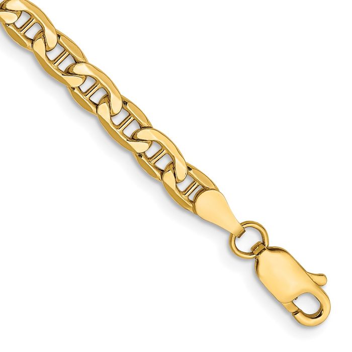 14K Solid Yellow Gold 4mm Mariner Link Chain Bracelet - Picture 11 of 20