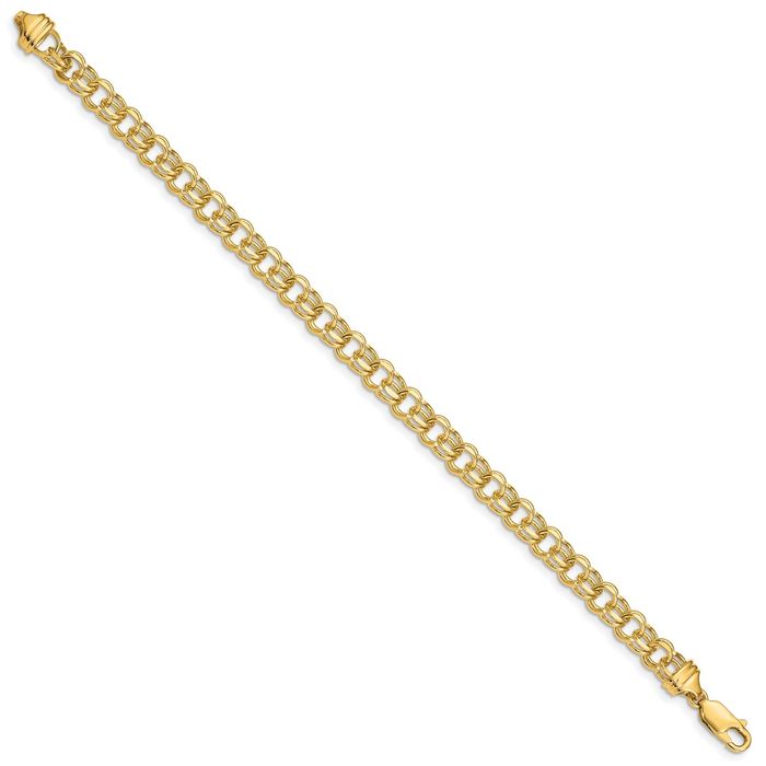 14K Solid Yellow Gold 5.5mm Double Link Chain Charm Bracelet