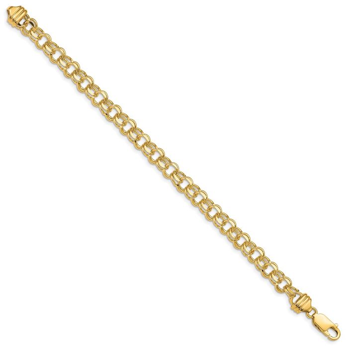 14K Solid Yellow Gold 6.5mm Double Link Chain Charm Bracelet
