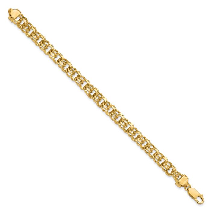 14K Solid Yellow Gold 7.5mm Double Link Chain Charm Bracelet