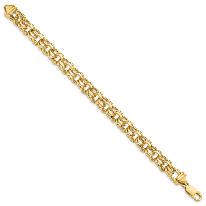 14K Solid Yellow Gold 8.5mm Double Link Chain Charm Bracelet