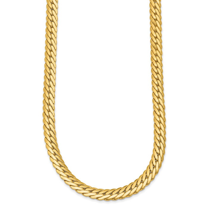 14K Solid Yellow Gold 7mm Curb Link Chain Necklace