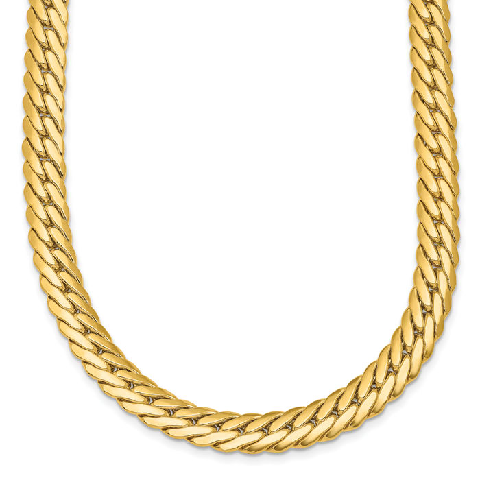 14K Solid Yellow Gold 7mm Curb Link Chain Necklace