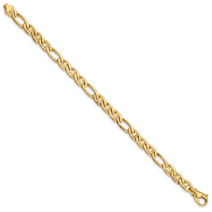 14K Solid Yellow Gold 6.5mm Anchor Mariner Link Chain Bracelet