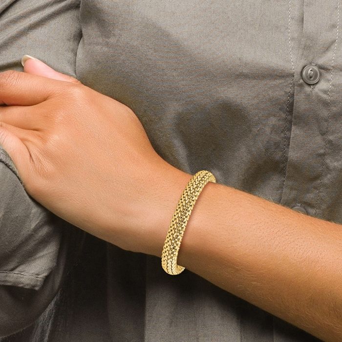 14K Solid Yellow Gold 9.25mm Popcorn Mesh Chain Bracelet
