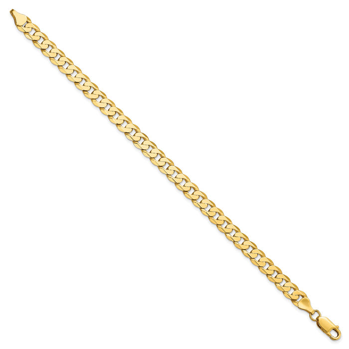 14K Solid Yellow Gold 7.25mm Curb Link Chain Bracelet