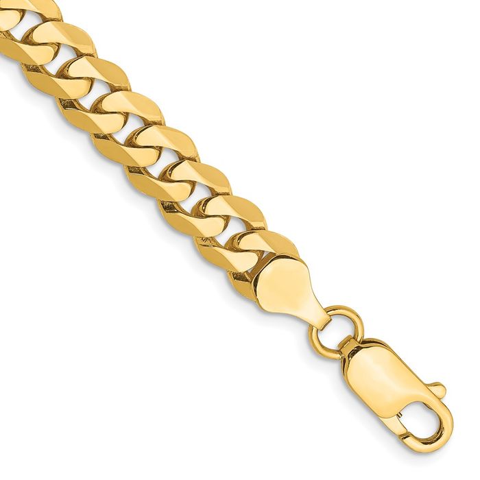 14K Solid Yellow Gold 7.25mm Curb Link Chain Bracelet