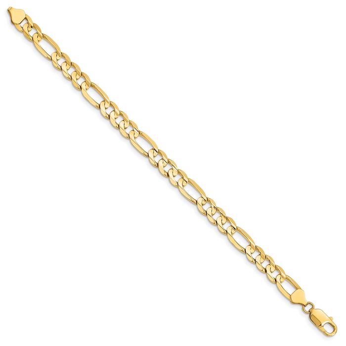 14K Solid Yellow Gold 7.5mm Concave Figaro Link Chain Bracelet