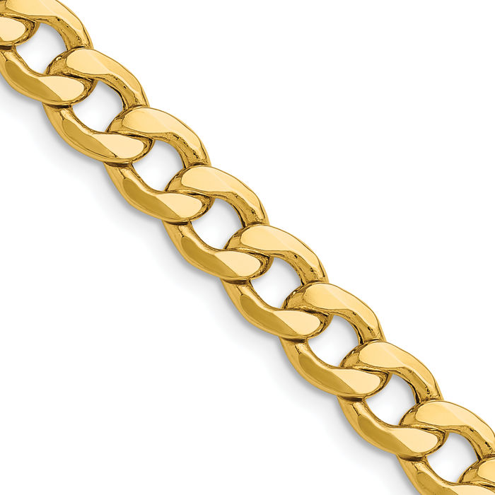 14K Solid Yellow Gold 7.5mm Curb Link Chain Necklace