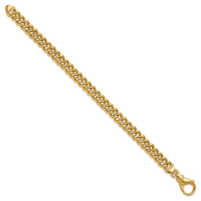 14K Solid Yellow Gold 7.5mm Curb Link Chain Bracelet