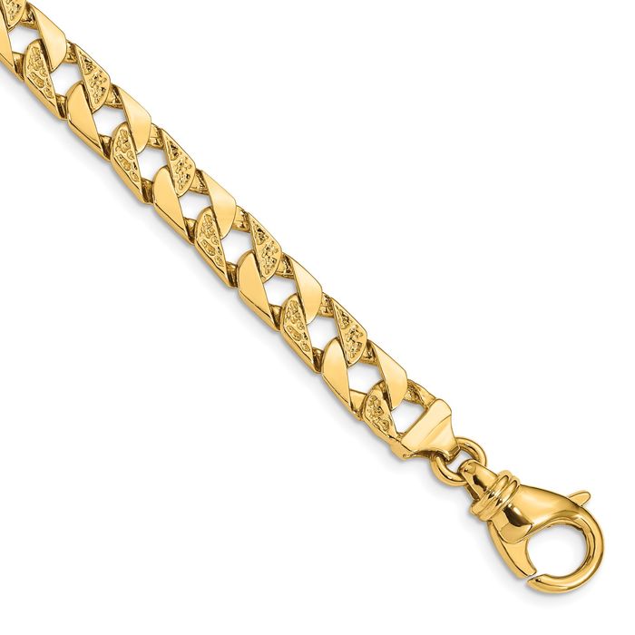 14K Solid Yellow Gold 7.5mm Curb Link Chain Bracelet