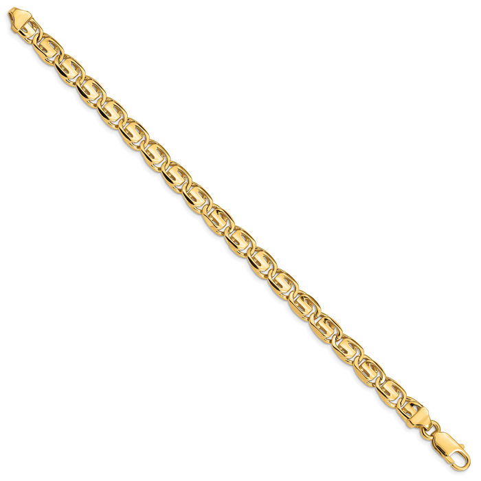 14K Solid Yellow Gold 7.5mm Link Chain Bracelet