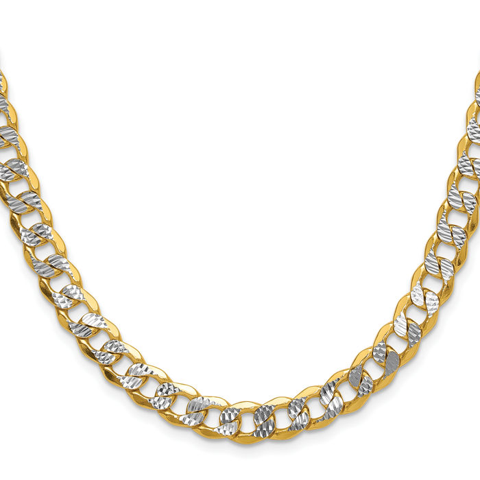 14K Solid Yellow Gold 7.75mm Curb Link Chain Necklace