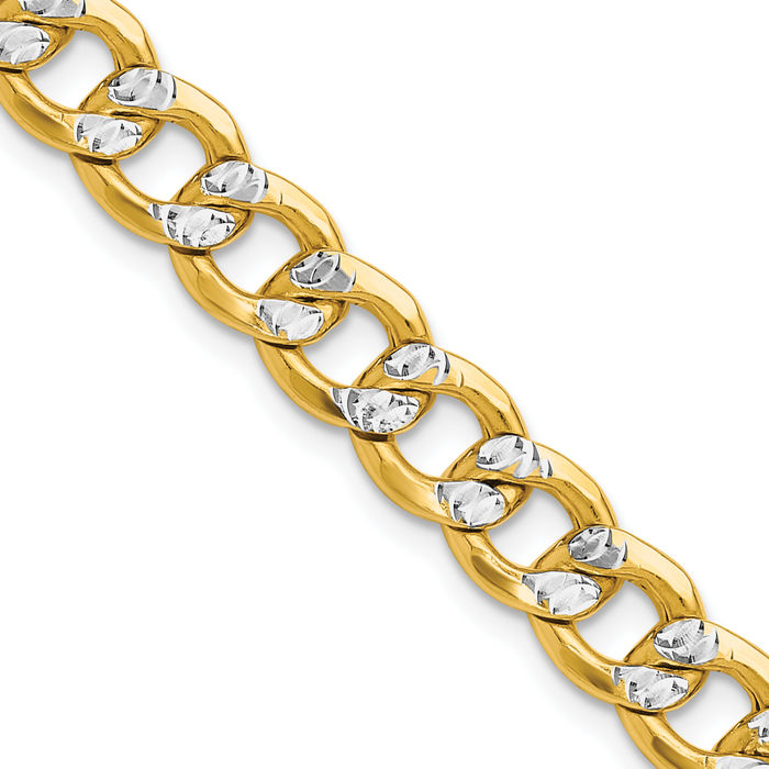 14K Solid Yellow Gold 7.75mm Curb Link Chain Necklace