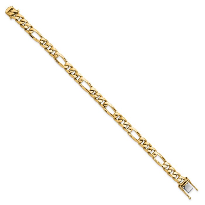 14K Solid Yellow Gold 7.8mm Figaro Link Chain Bracelet