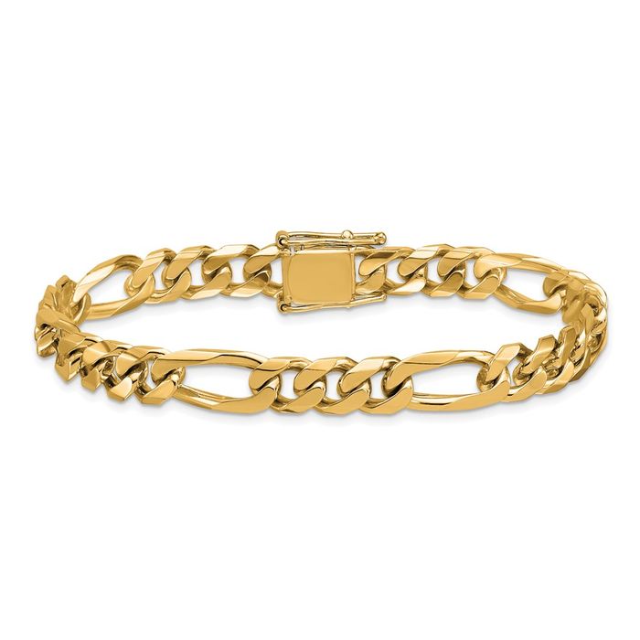 14K Solid Yellow Gold 7.8mm Figaro Link Chain Bracelet