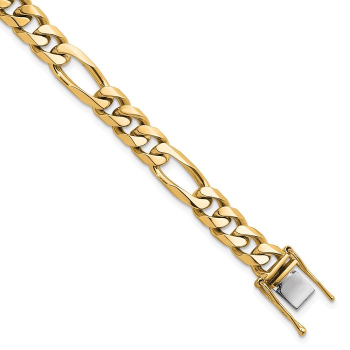 14K Solid Yellow Gold 7.8mm Figaro Link Chain Bracelet