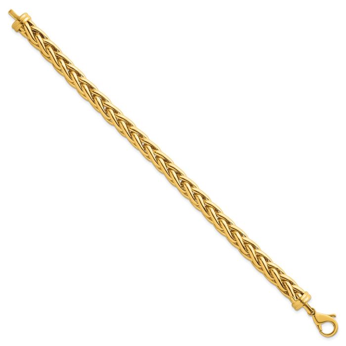 14K Solid Yellow Gold 7.8mm Spiga Wheat Link Chain Bracelet