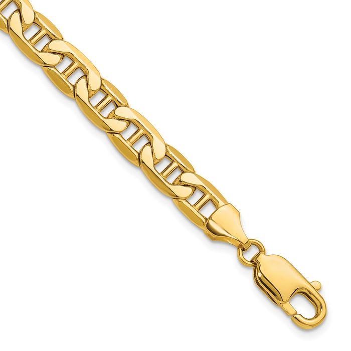 14K Solid Yellow Gold 7mm Anchor Mariner Link Chain Bracelet