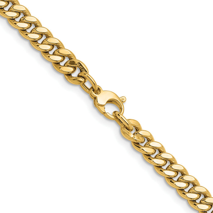 14K Solid Yellow Gold 7mm Curb Link Chain Necklace