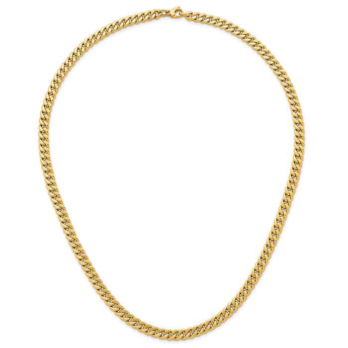 14K Solid Yellow Gold 7mm Curb Link Chain Necklace