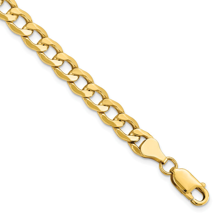 14K Solid Yellow Gold 7mm Curb Link Chain Bracelet